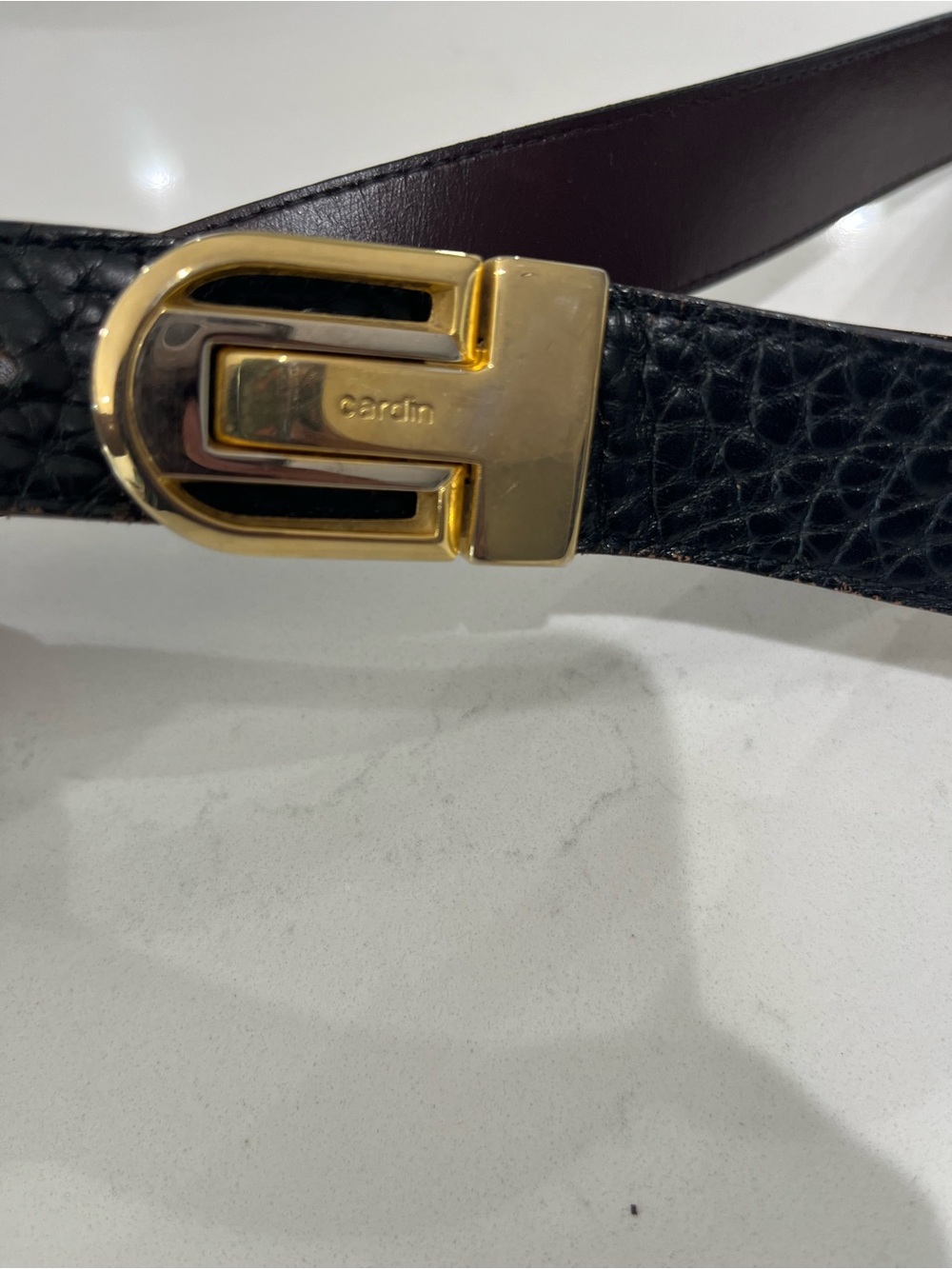Pierre Cardin Black Leather Belt with Gold-Tone Logo Buckle